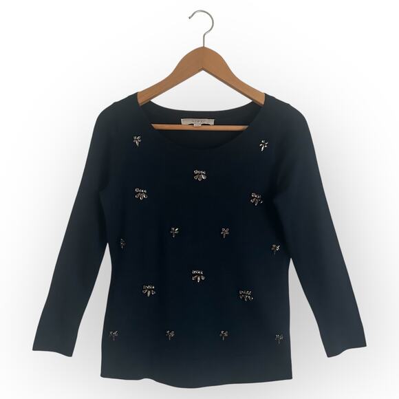 Ann Taylor LOFT Women's Rhinestone Sweater Size XS Navy Blue Wool Blend - Picture 1 of 6